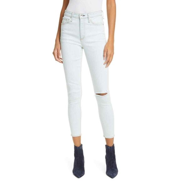 RAG & BONE Nina Ripped High Waist Ankle Skinny Jeans Light Blue Size 31 $195 - Picture 1 of 3